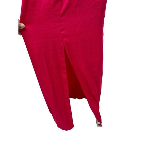 BCBG Max Azria Women’s Sleeveless Elegant Bright Pink Satin Maxi Dress - Picture 9 of 15